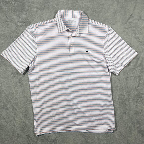 Vineyard‎ Vines On-The-Go Sankaty Polo Mens Large Blue Pink Striped Short Sleeve - Picture 1 of 9